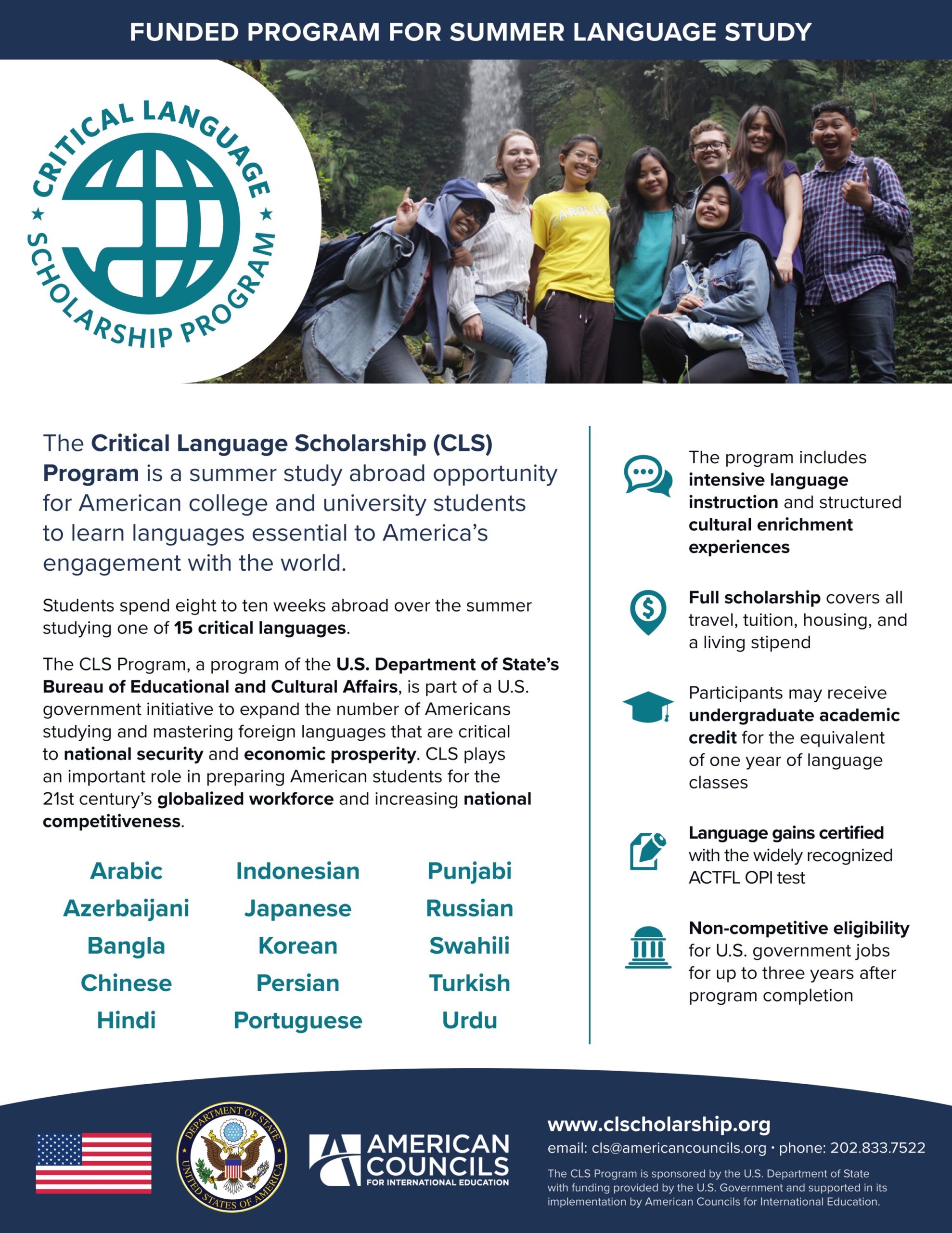 Critical Language Scholarship (CLS) Program for 2023 (deadline on 11/27