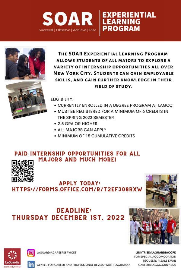 SOAR Experiential Learning internship opportunities in Spring 2023